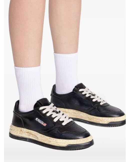 Autry Black Leather Distressed-Sole Sneakers