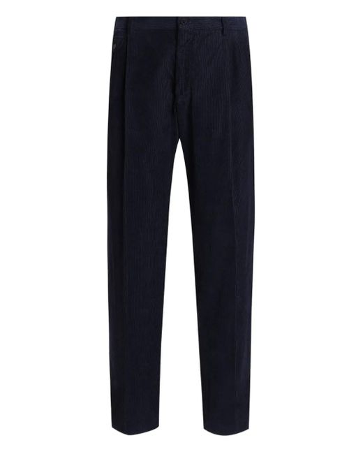 Dolce & Gabbana Blue Pleated Corduroy Chinos for men