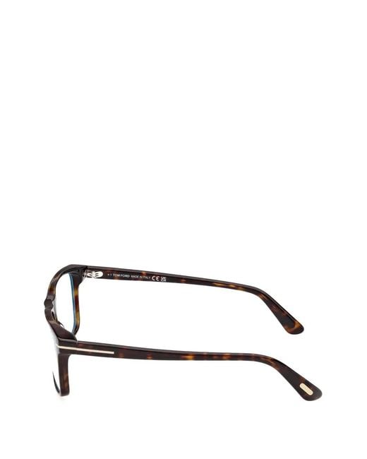 Tom Ford Brown T-Logo Rectangle-Frame Glasses for men