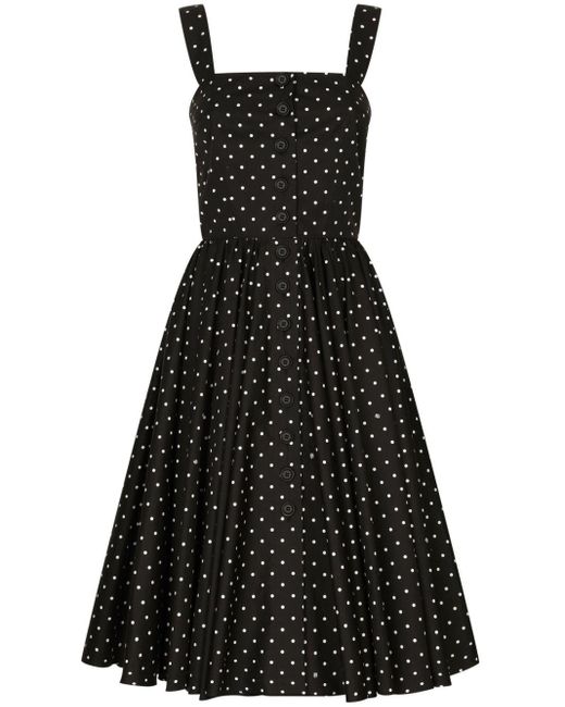 Dolce & Gabbana Black Polka-dot Cotton Midi Dress