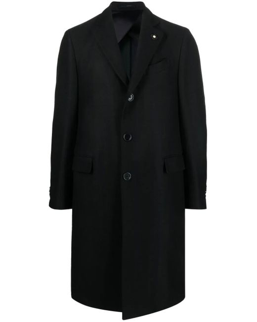 Lardini Black Single-Breasted Boxy Wool Coat for men