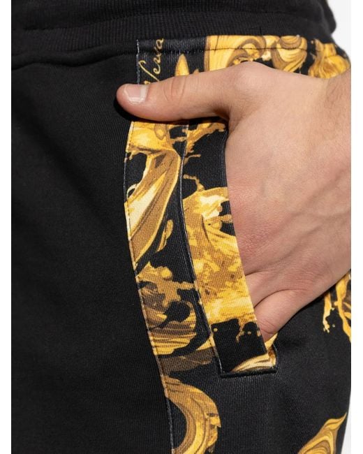 Versace Jeans Couture Black Chromo Couture-Print Drawstring-Detail Cotton Track Pants for men