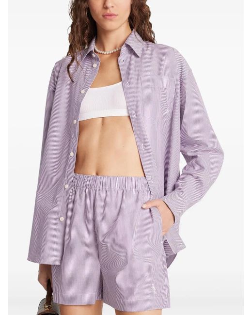 Sporty & Rich Purple Striped Button-Up Shirt