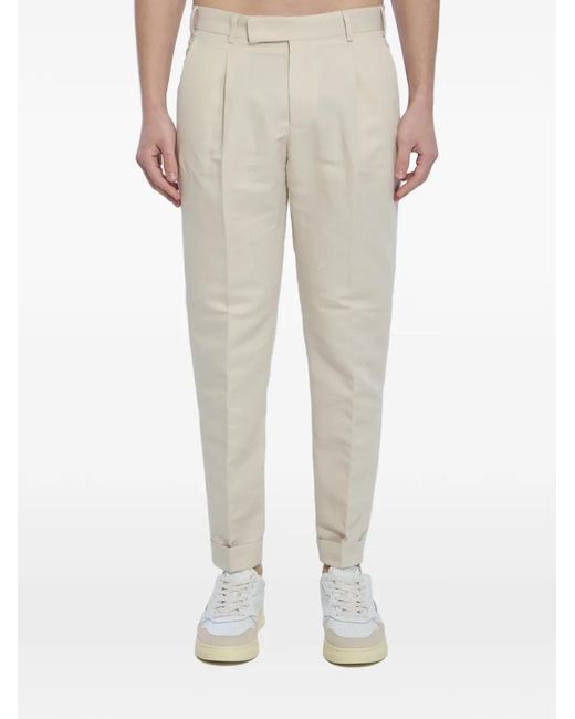 PT Torino Natural Pleated Cuffed Trousers for men
