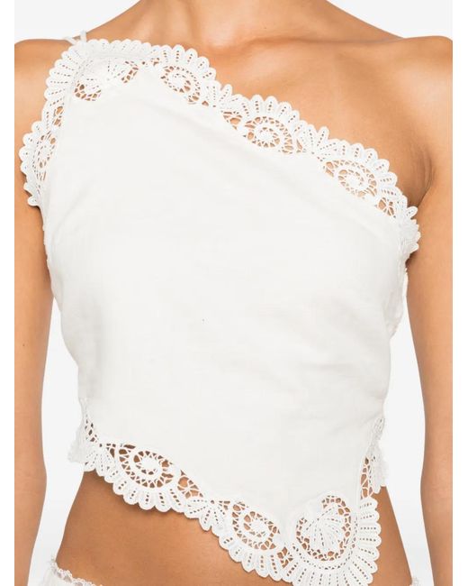 Posse White Darya Lace-Trim Linen Blouse