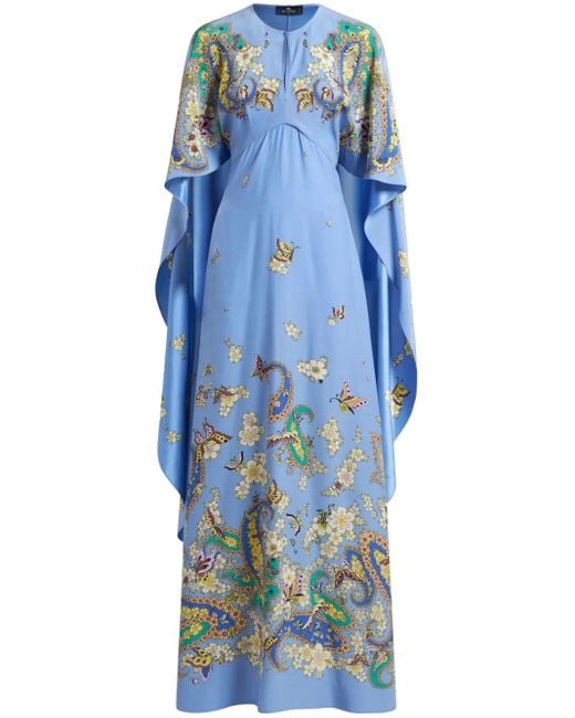 Etro Blue Floral Paisley Silk Gown