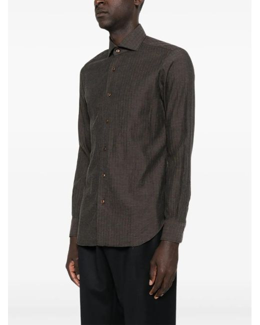 Barba Napoli Gray Textured Cotton Shirt for men