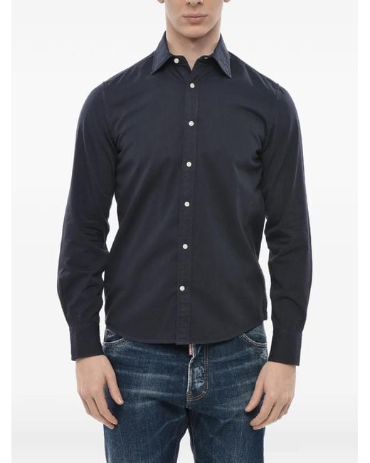 Deperlu Blue French-Collar Poplin Shirt for men
