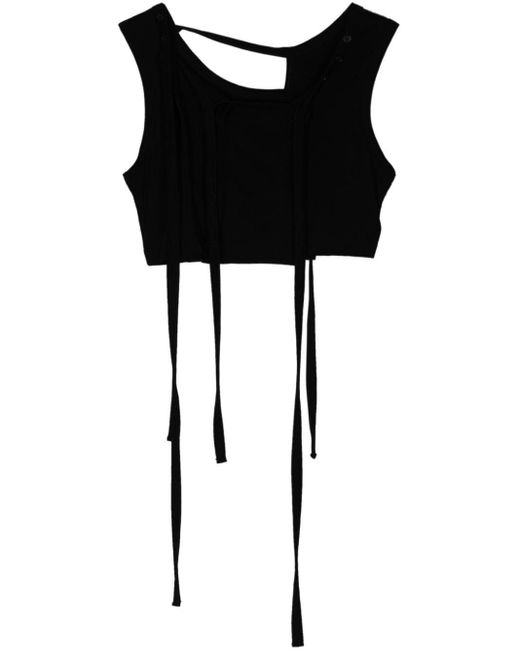 Yohji Yamamoto Black Cropped-Trägershirt mit Cut-Outs