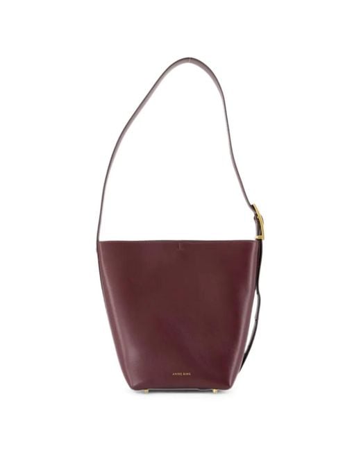 Anine Bing Purple Elly Grained-Leather Shoulder Bag