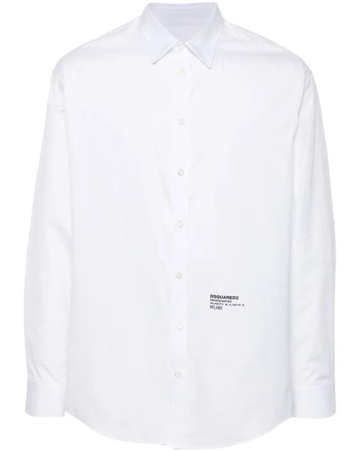 DSquared² White Logo Print Poplin Shirt for men