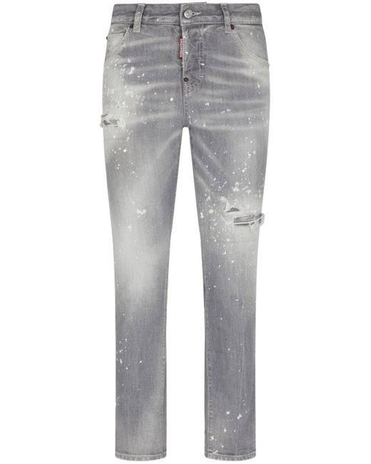 DSquared² Gray Paint-splatter Ripped Jeans