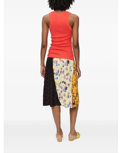 6397 Brown Scraps Patchwork Silk Midi Skirt