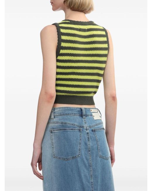 Izzue Green Knitted Striped Cotton Top