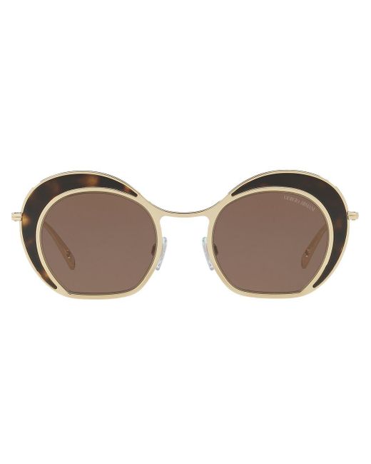 Round frame tortoiseshell sunglasses Giorgio Armani en coloris Brown