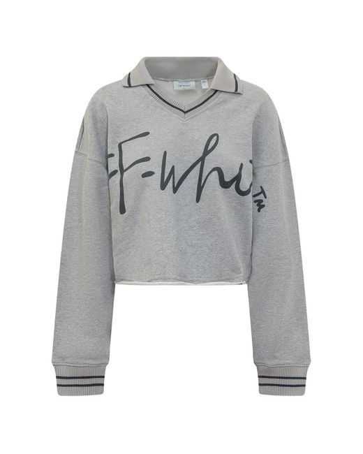 Off-White c/o Virgil Abloh Gray Cropped Script Sweatshirt