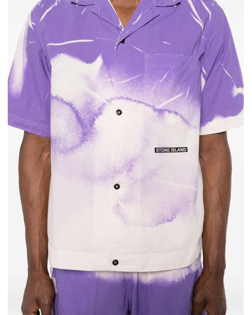 Stone Island Purple Short Sleeve Printed Overshirt for men