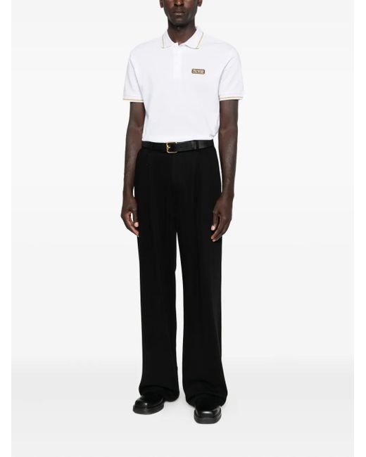 Versace Jeans Couture White Trimmed Logo-Detail Polo Shirt for men
