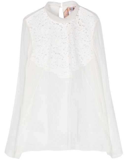 N°21 White Floral-lace Silk Blouse