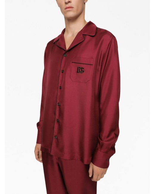 Dolce & Gabbana Red Dg Essentials Logo-patch Silk Shirt for men