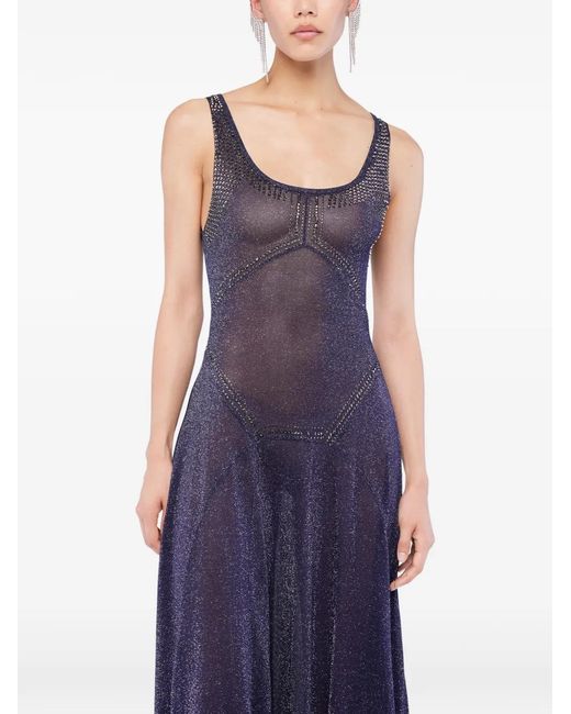Rabanne Blue Flared Hotfix Knit Dress