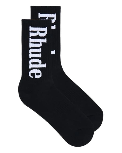 Rhude Black Vertical-Logo Socks for men