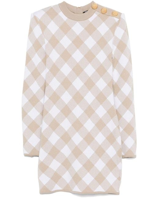 Balmain White Checked Mini Dress