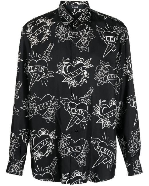 Philipp Plein Black Logo-Print Shirt for men