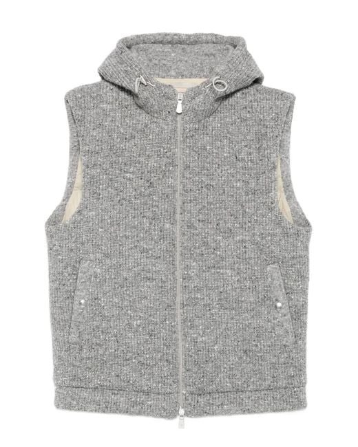 Eleventy Gray Hooded Ribbed Gilet for men
