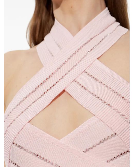 Balmain Pink Cross-Strap Backless Mini Dress