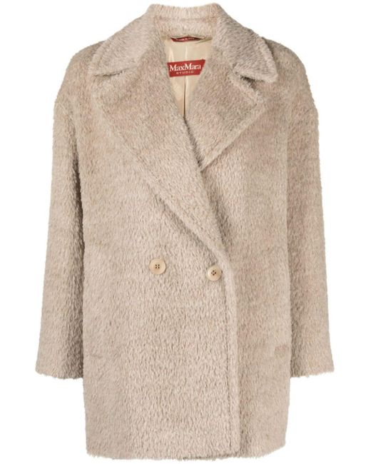 Max Mara Natural Brushed-effect Double-breasted Coat