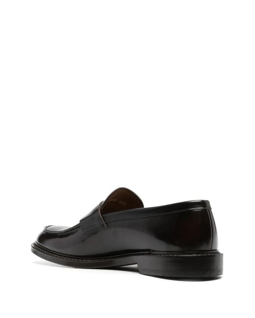 Doucal's Black Flat Leather Loafers for men