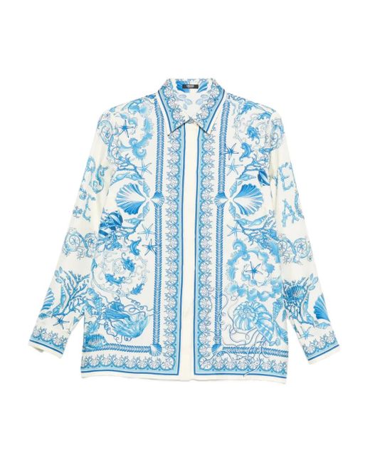 Camisa con conchas estampadas Versace de color Blue