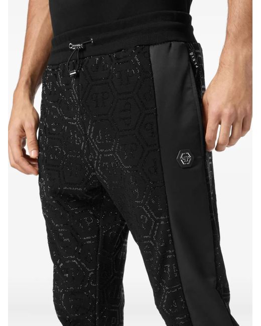 Philipp Plein Black Inserts Monogram Strass Track Pants for men