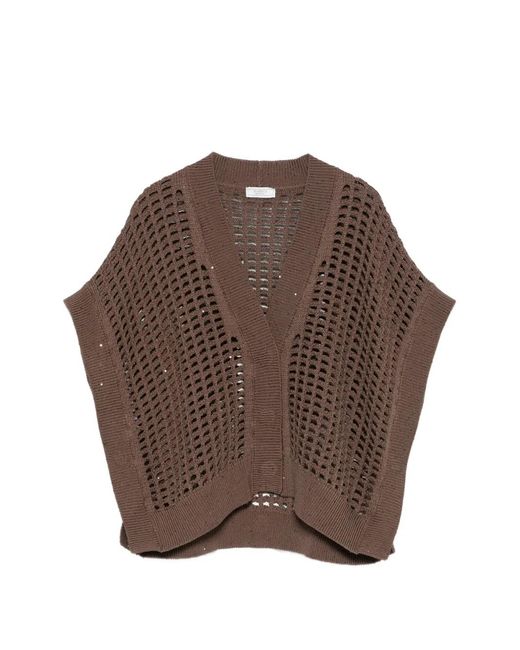 Peserico Brown Open-Knit Cardigan
