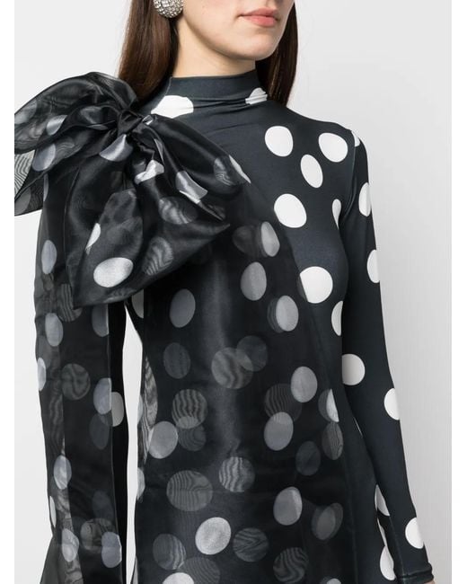 Atu Body Couture Black Bow-Detail Polka-Dot Jumpsuit
