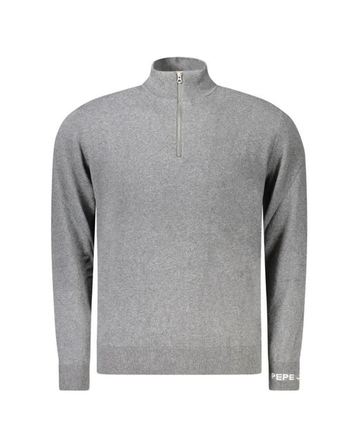 Pepe Jeans Gray Zip-Neck Cotton Sweater for men