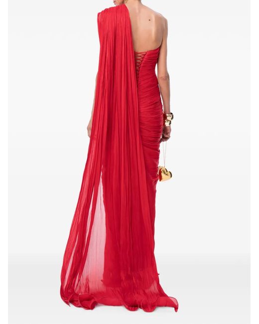 Ana Radu Red Floral-Detail Draped Dress