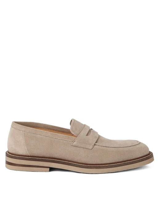 Brunello Cucinelli Brown Penny-Suede Loafers for men