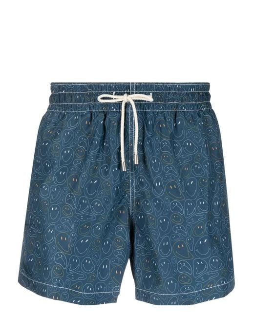 ARRELS Barcelona Blue Smiley Graphic-Print Swim Shorts for men