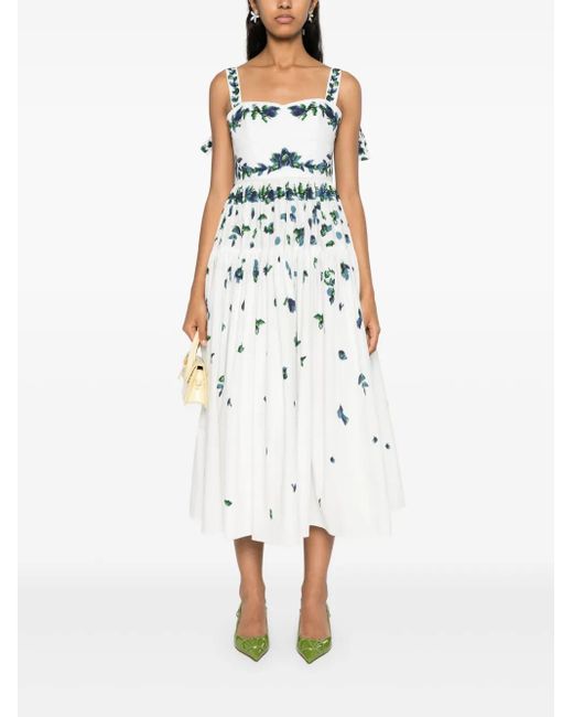 Erdem White Floral Print Cotton Dress