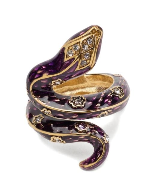 Roberto Cavalli White Crystal-Embellished Snake Ring