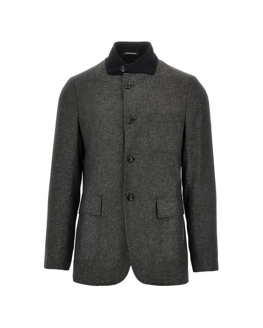 Emporio Armani Black Mélange-Effect High-Neck Jacket for men