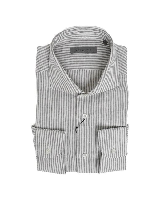 Corneliani Gray Striped French-Collar Shirt for men