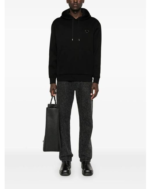 Prada Black Triangle-Logo Hoodie for men