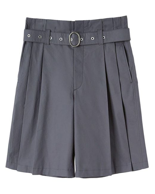 Jil Sander Gray Pleated Cotton Belted Shorts for men