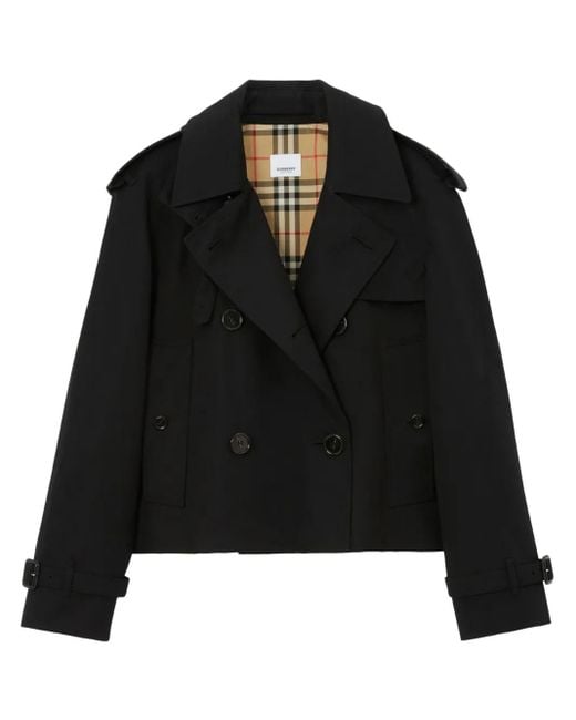 Burberry Black Double-Breasted Cropped Trench Coat
