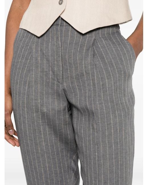 Peserico Gray Pinstripe-Pattern Pleated Trousers