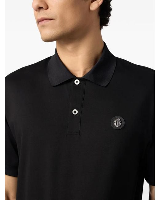 Billionaire Black Logo-Patch Buttoned Polo Shirt for men