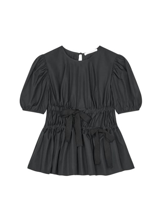 CECILIE BAHNSEN Black Freya Tied-Waist Pull-Sleeved Blouse